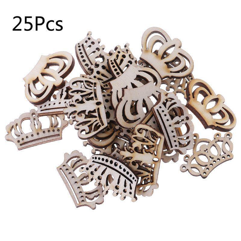 25 Pcs Crown Shape Wooden Slices Kit Rustic Natural Wood Cutout Slices Ornaments