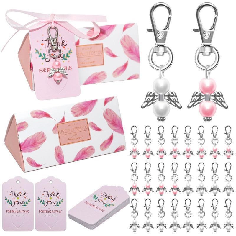 Angel Keychains with Thank You Tags Paper Candy Boxes 24 Set Key Ring Kit