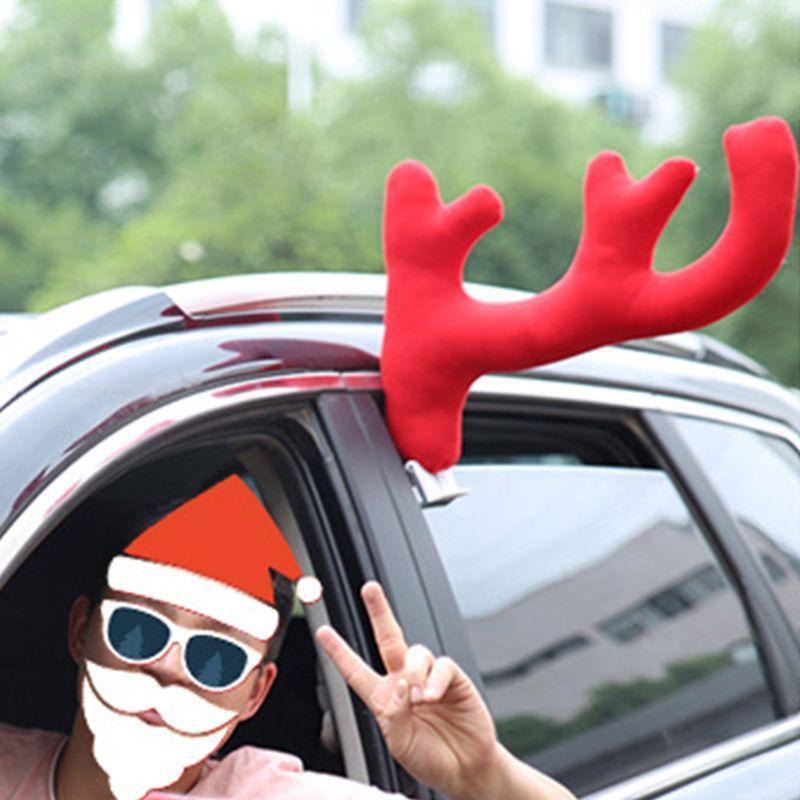 Cute Rudolph Car Costume Christmas Reindeer Antlers Red Nose for Truck SUV Decor