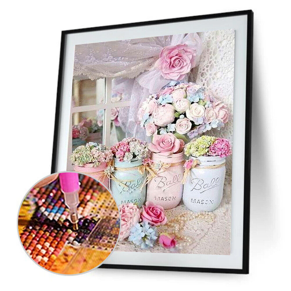 Pink Rose Diamond Painting Cross Stitch 5D Mosaic Picture Home Decor Gift