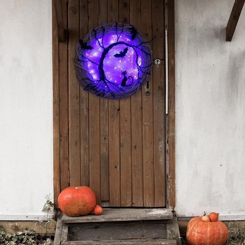 Bat Cat Wreath Halloween Horror Party Haunted House Garden Household Decoration