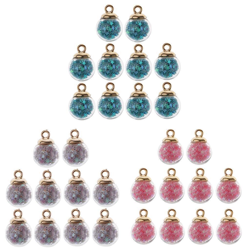 30 Pieces 16mm Mixed Tiny Star Glass Ball Charms Pendant Earring Jewelry DIY
