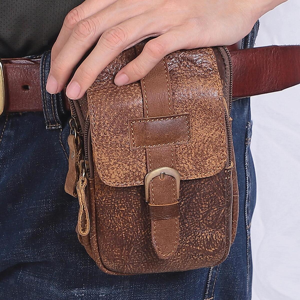 Durable Leather Belt Pouch Carrying Pouch Fanny Pack for Outdoor
