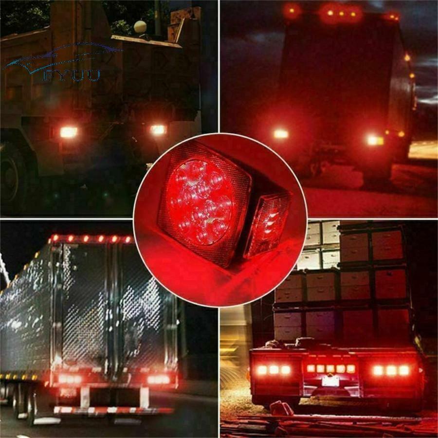 Pair Square LED Submersible Tail Brake Light License Illuminator for Trailer SUV