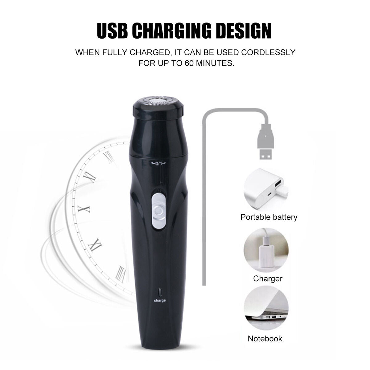 Nose and Ear Hair Trimmer - Precision Tool with Rechargeable USB Cable