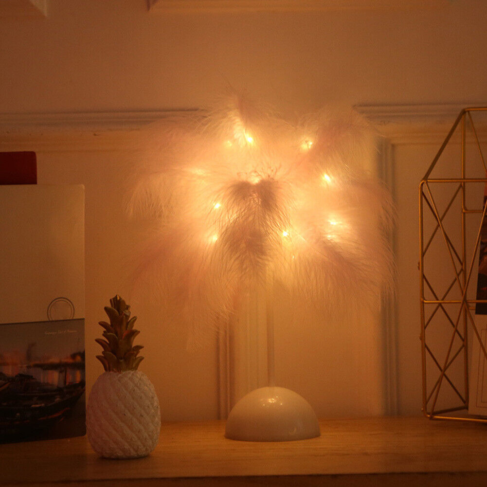 Modern Nordic Feather Light Romantic Atmosphere Lamp Bedside Decor (Pink)