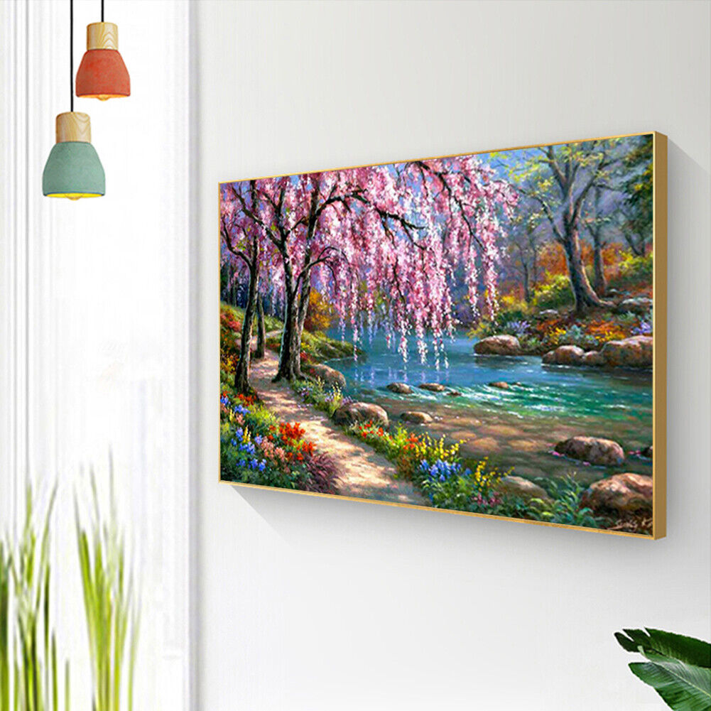 Full Square Drill Cross Stitch River Tree Embroidery Diamond Painting Craft