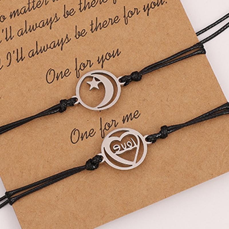 2 Pcs Moon Stars Love Woven Bracelet Set Best Friend Matching Jewelry Gift