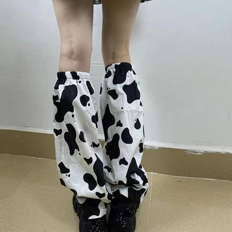 Women Harajuku Baggy Loose Leg Warmers Gothic Milk Cow Print Foot Cover Socks