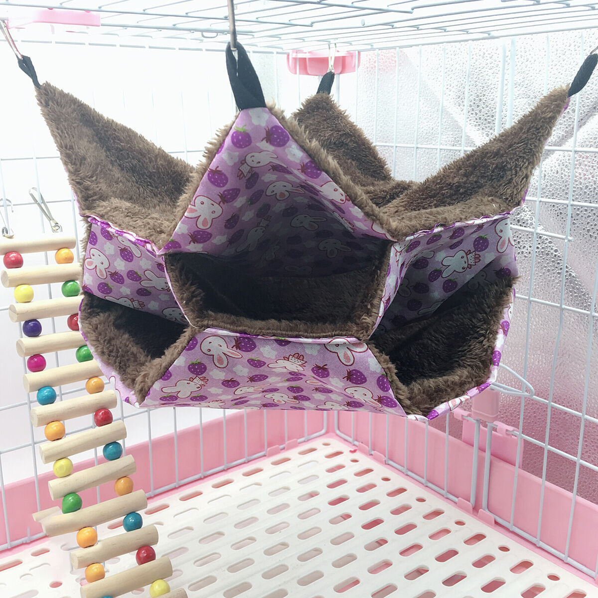 Small Animal Hammocks Warm Plush Hanging Pet 3 Layers Hideout (Purple)