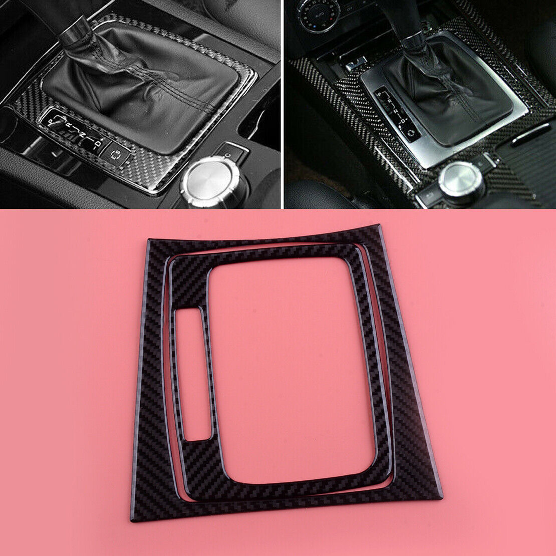 2Pcs Car Carbon Fiber Gear Shift Panel Cover Fit For Mercedes C Class W204 07-13