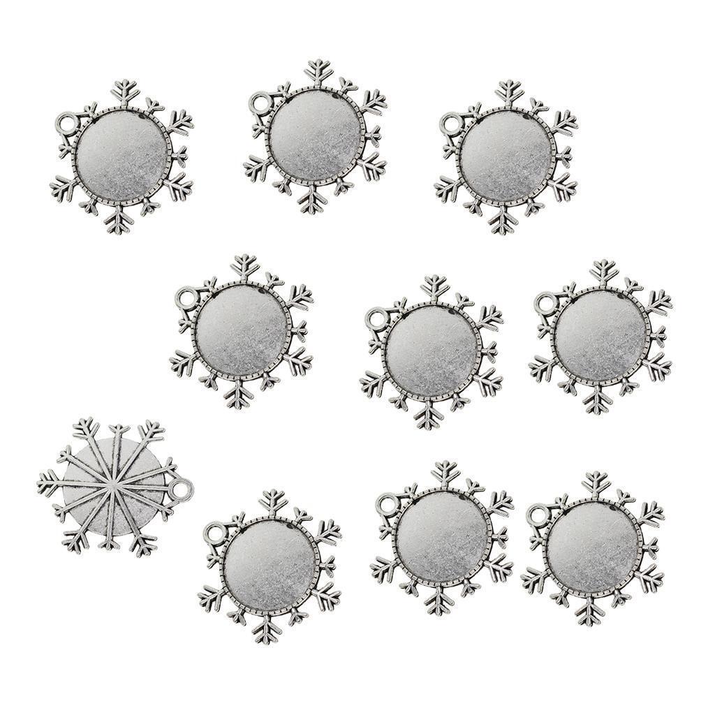 20 Pieces 25mm   Blank Snowflakes Round Bezel Pendant Tray Base