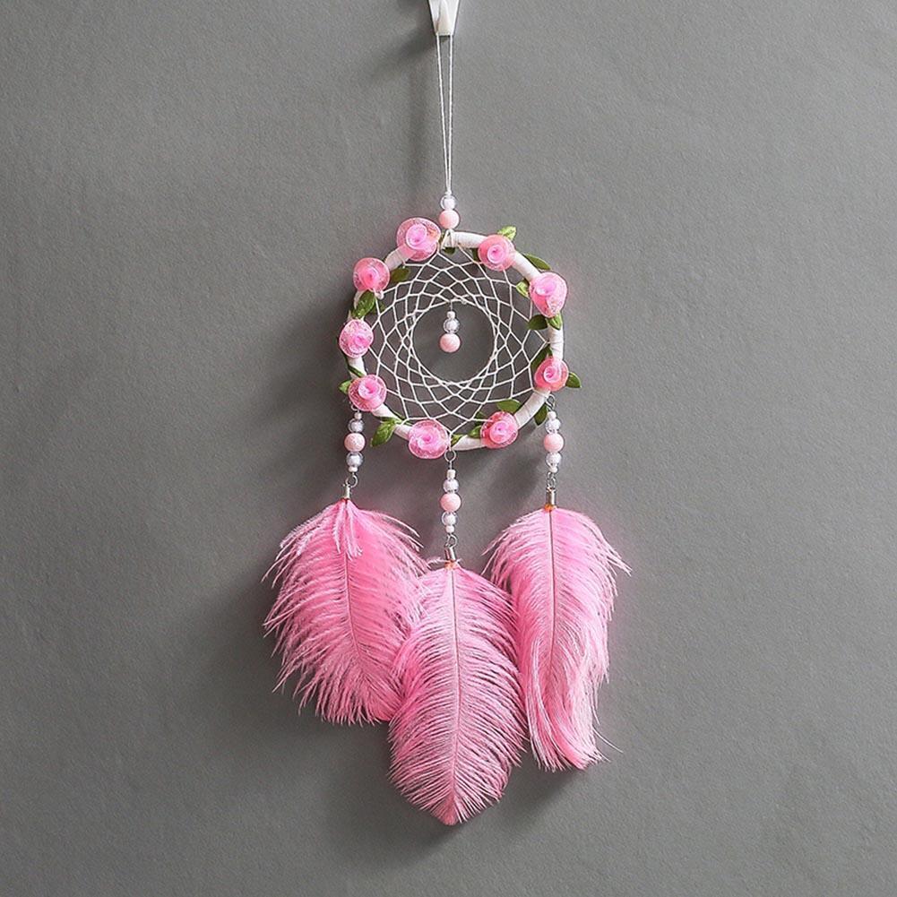 Pink Feathers Handmade Dreamcatcher Craft Dream Catcher Net Home Wall Decor