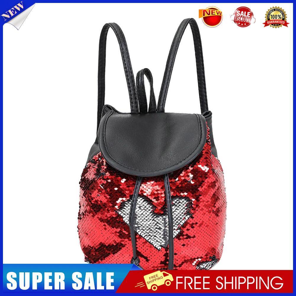 Fashion Girls Sequins Backpack Preppy School Bags Drawstring Bag Gift (Red)