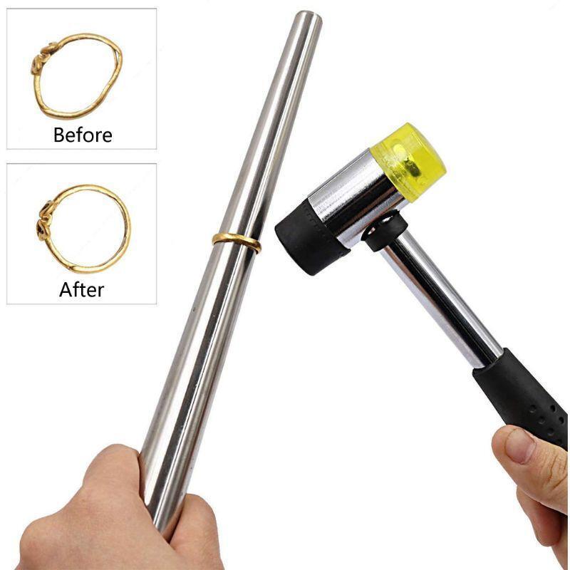 11Pcs Metal Mandrel Finger Sizing Guage Jewelers Hammer Ring Clamps Tools Kit