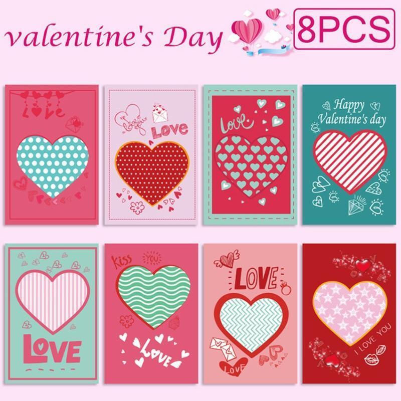 Romantic Love Heart Greeting Cards Set of 8 Valentine's Day Gift Wishing Card