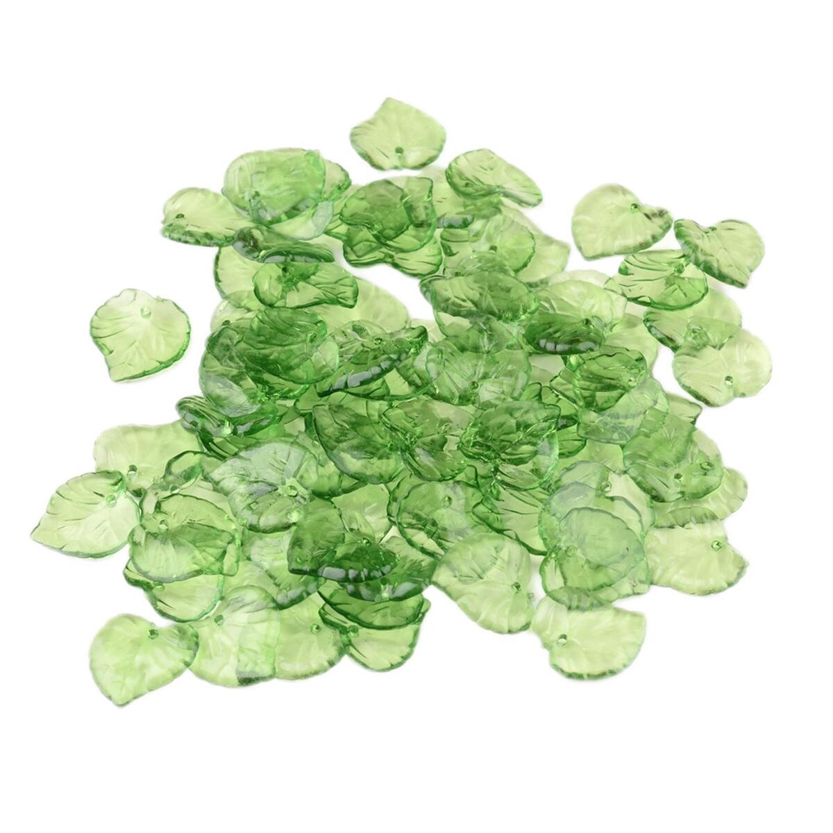 100x Green Transparent Acrylic Leaf Pendants Frosted Style Leaf Shape Bead
