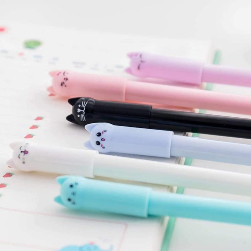 6 PCs 0.5MM Cute Cat Head Gel Ink Pen Student Gift Writing Pens Creative Stylus