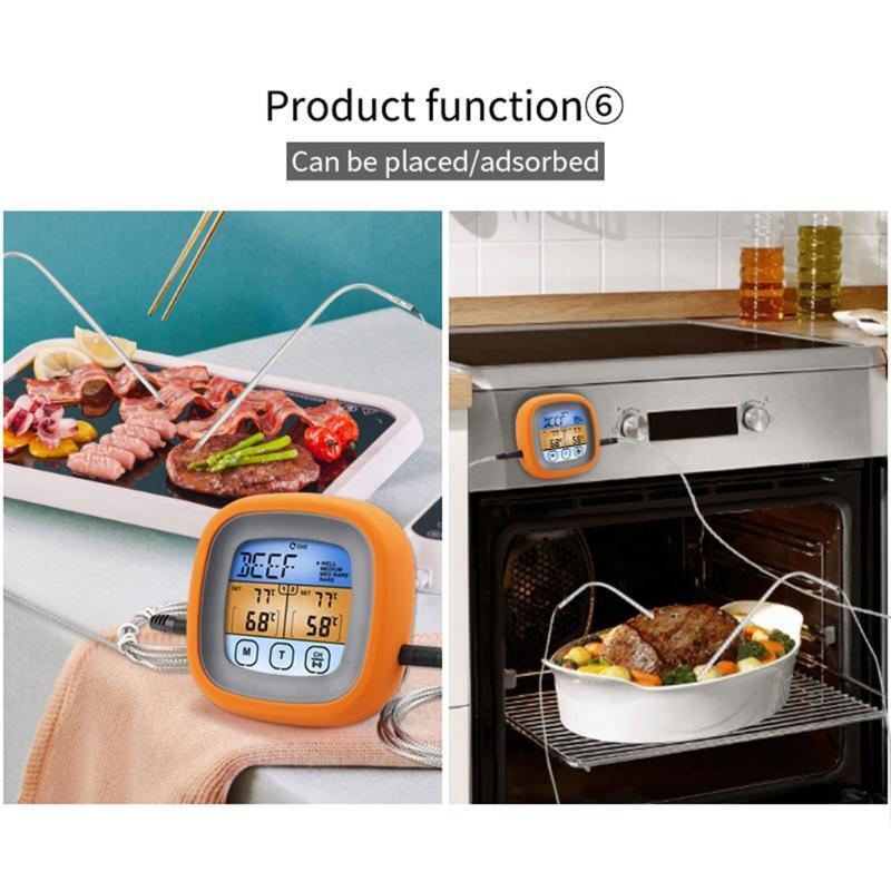 Food Cooking Thermometer w/ Alarm 2 Probes Digital Thermometer Waterproof Meter