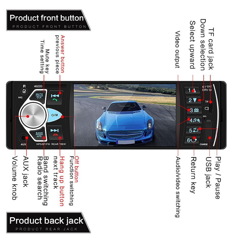 Camera In-dash Audio Head Unit Car MP5 Player Car Stereo Radio Bluetooth