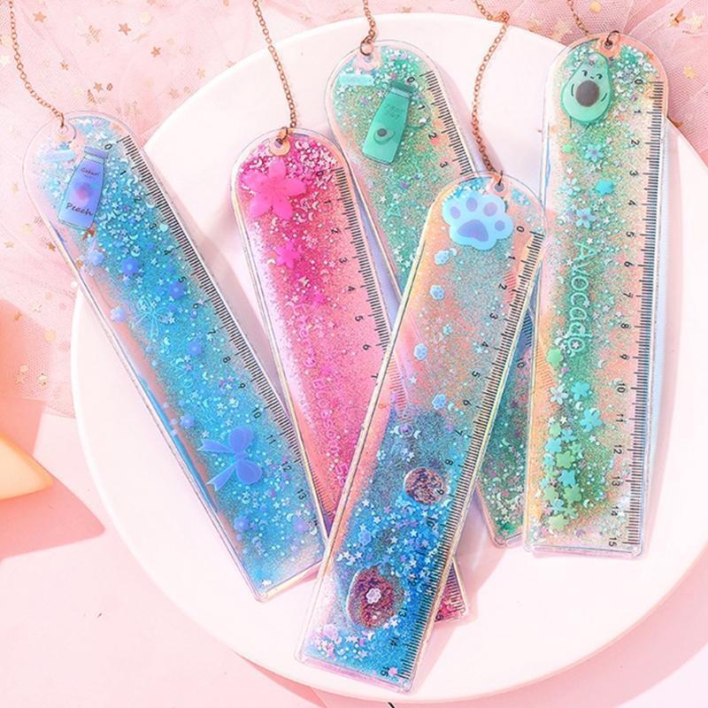 Exquisite Straight Ruler Flurescent Quicksand Deisgn Creative Plastic Ruler