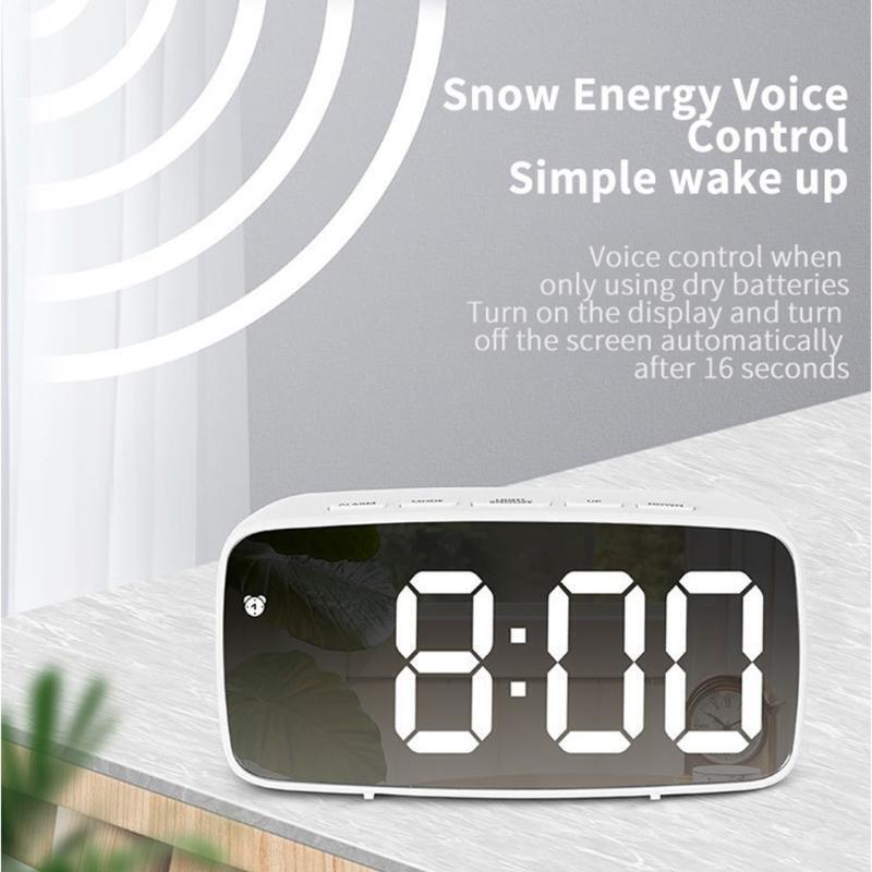 Digital LED Alarm Clock Thermometer Snooze Mirror Display Temperature Bedroom
