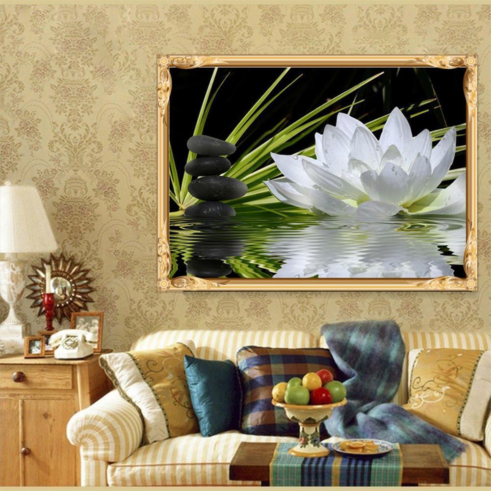 40x30cm White Lotus DIY 5D Diamond Painting Cross Stitch Needlework Craft