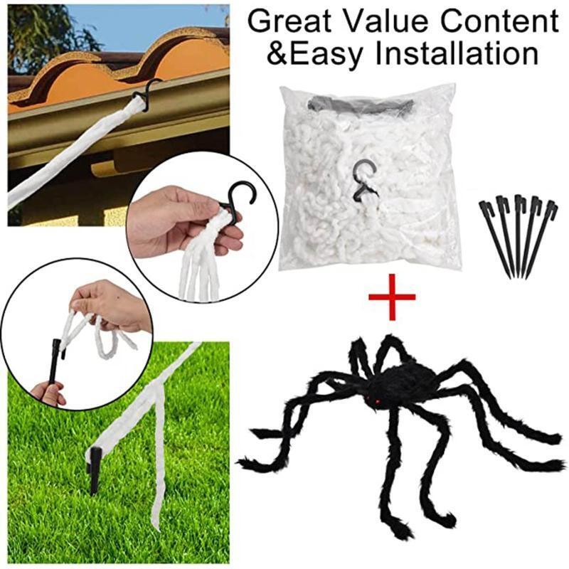 Halloween Super Large Triangle Spider Web with Giant Spider Kit Horror Supplies