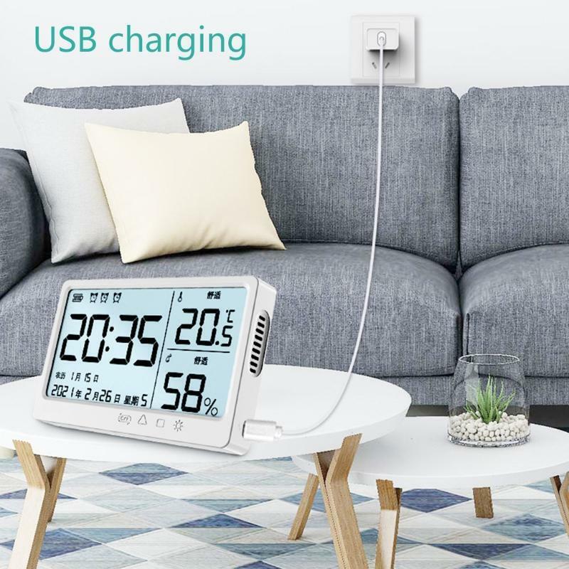 Digital Thermometer Indoor Hygrometer Clock Alarm Calender USB Charging ?/?