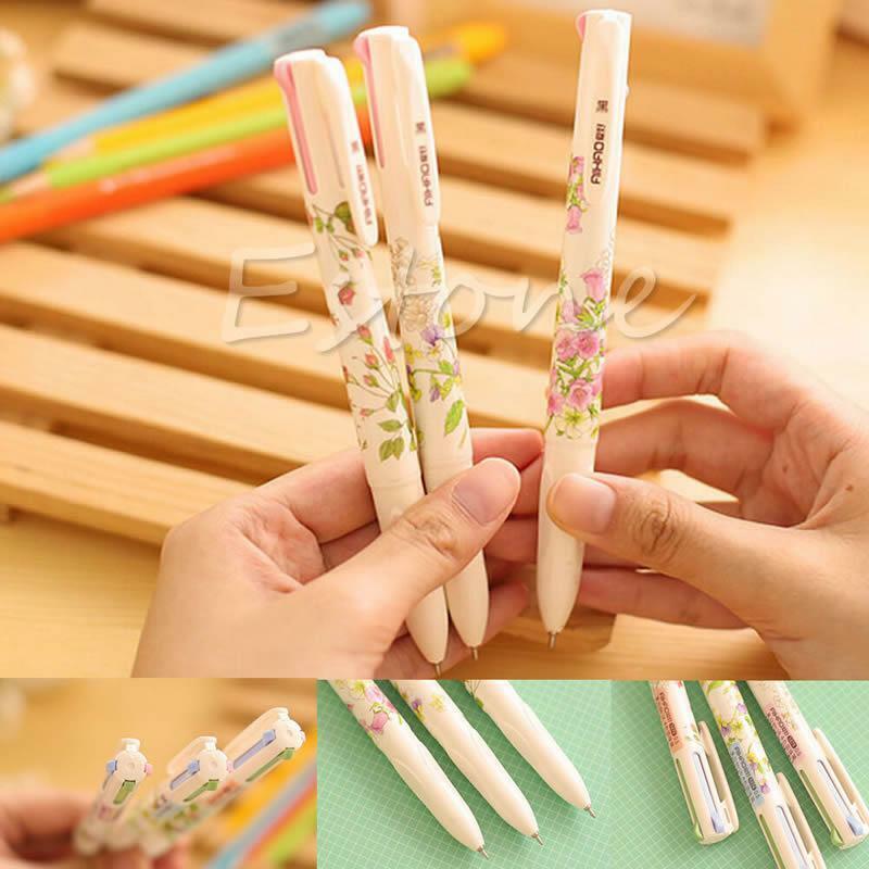 3PCS Stationery Summer Story Multicolor Ball Point Pens 4 Colors in 1 Pen