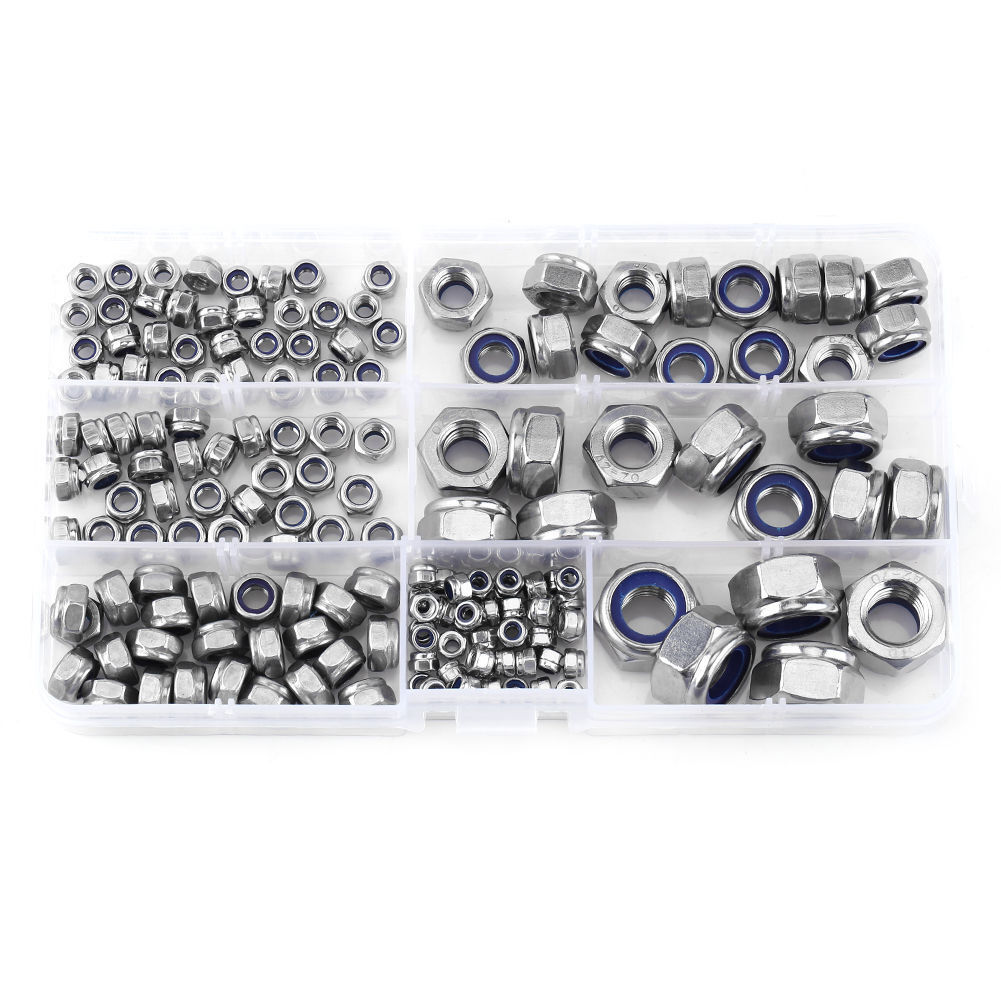 165pcs Stainles Steel Nylon Insert Locknut Assortment Kit M3 M4 M5 M6 M8 M10M12