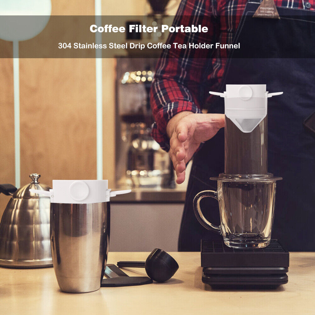 Stainless Steel Folding Coffee Filter with Brush Coffee Dripper (White)