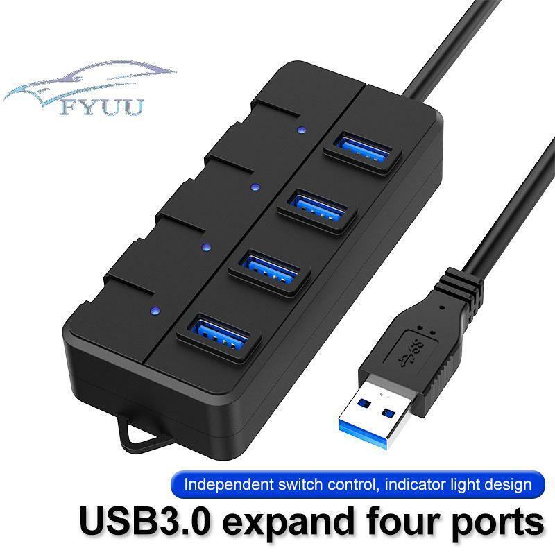 USB3.0 Hub Splitter Adapter 4 Port On/Off Switch Dock Station Use For PC Laptop