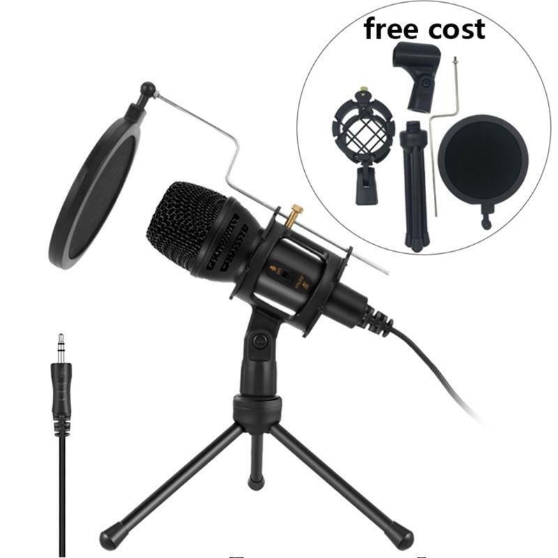 1Set 3.5mm Condenser Microphone Desktop Computer with Stand Plug and Play