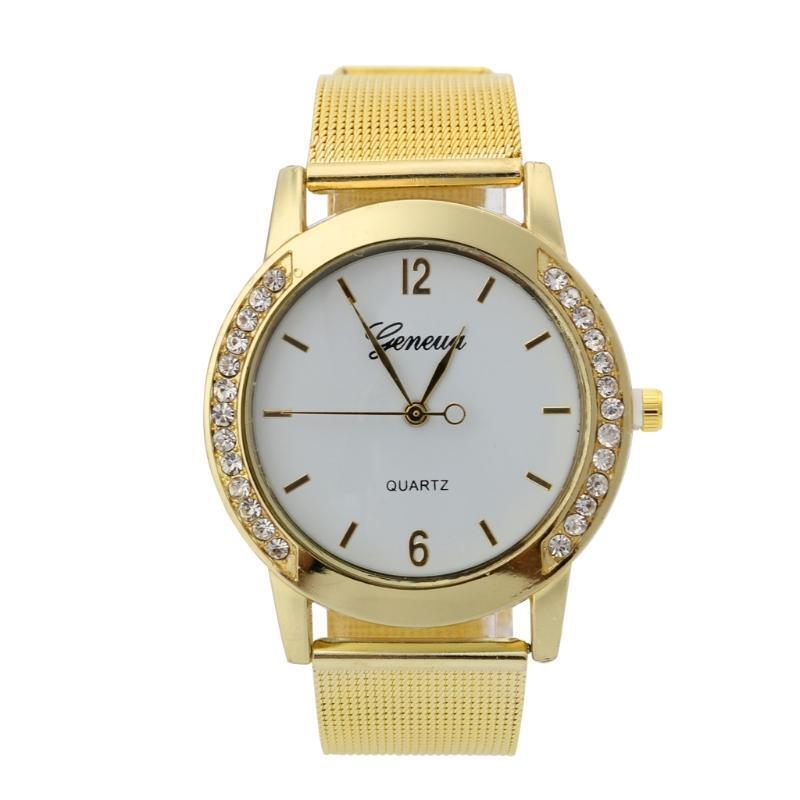 Acier Inoxydable Femmes Maille Quartz Montre Bracelet Cadran Rond Quartz Mode