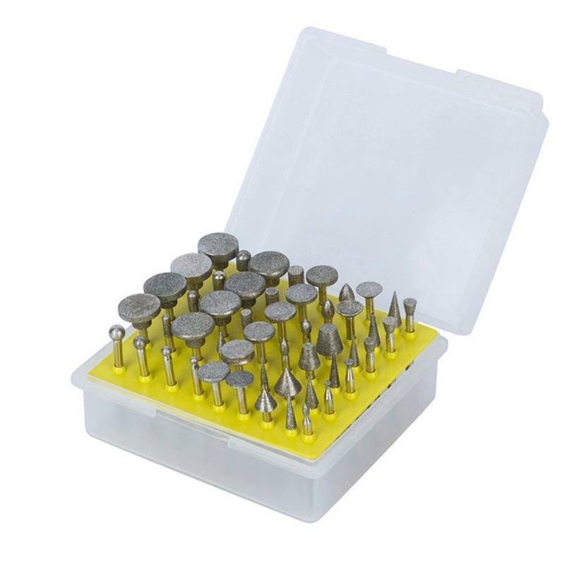 50 Pieces Diamond Coated Rotary Grinding Head Burr Set 1/8'' Shank for Jewelry