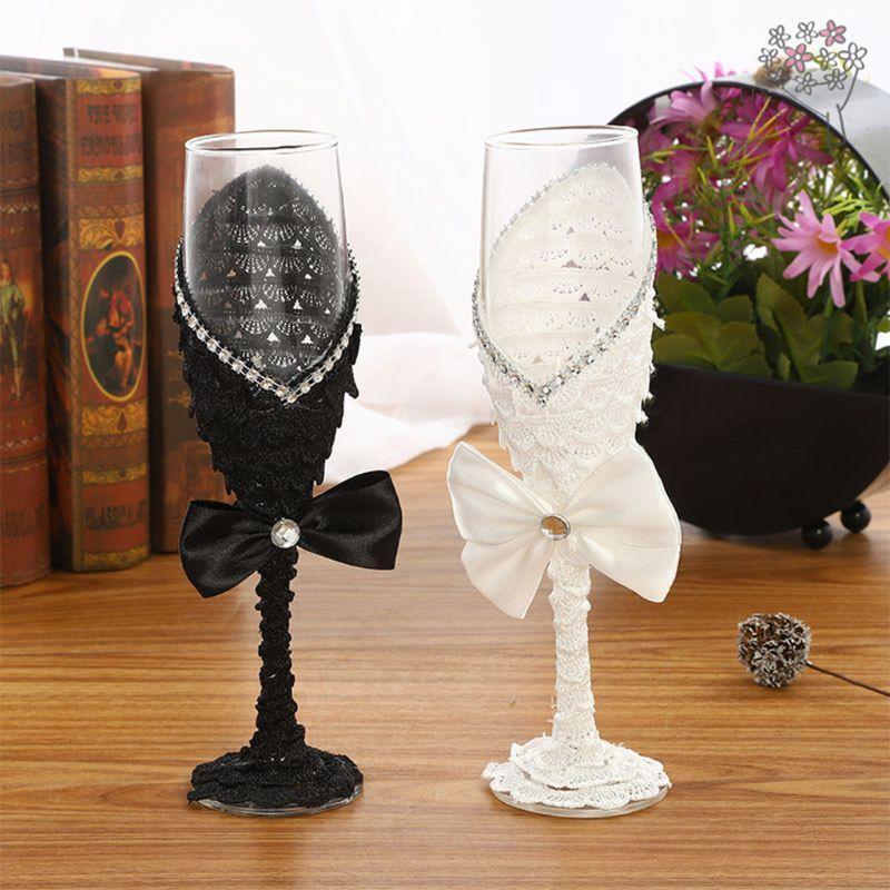 2pcs Set Wedding Glass Creative Black White Dress Crystal Wedding Champagne Glas