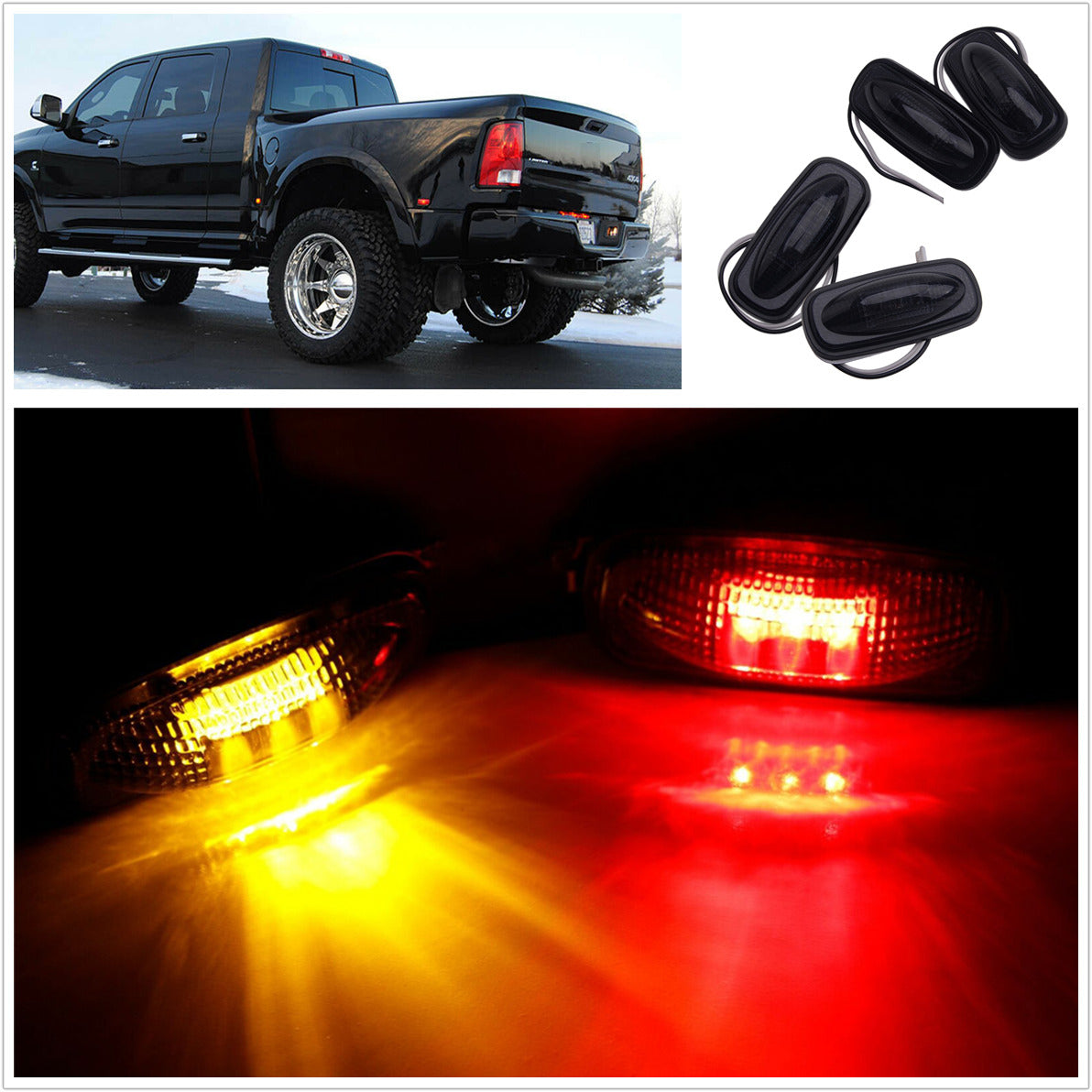 4x Smoke Lens LED Fender Bed Side Marker Light For 2003-2008 Dodge Ram 2500 3500