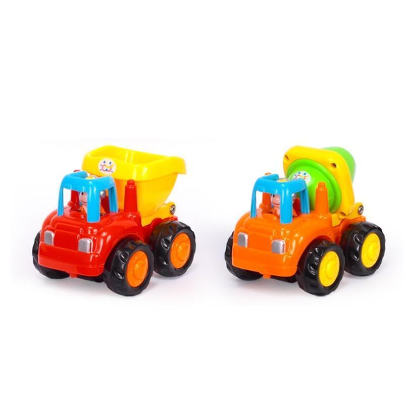 4 Pieces Kids Friction Power Car Set Tractor Concrete Mixer Dumper Bulldozer