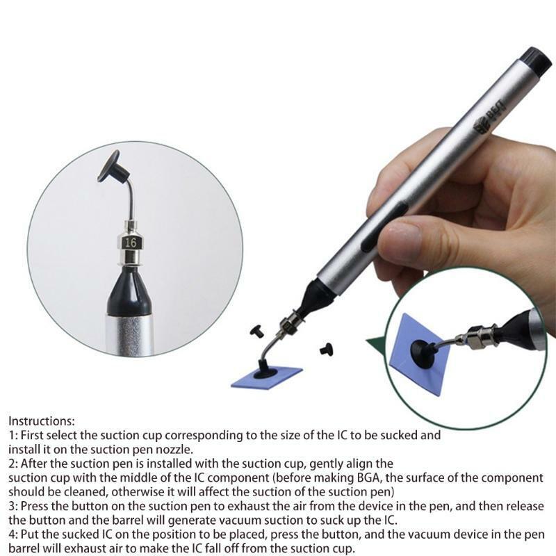 Vacuum Sucker Pen with 3 Size Suction Headers for IC SMD Electronics DIY Tools