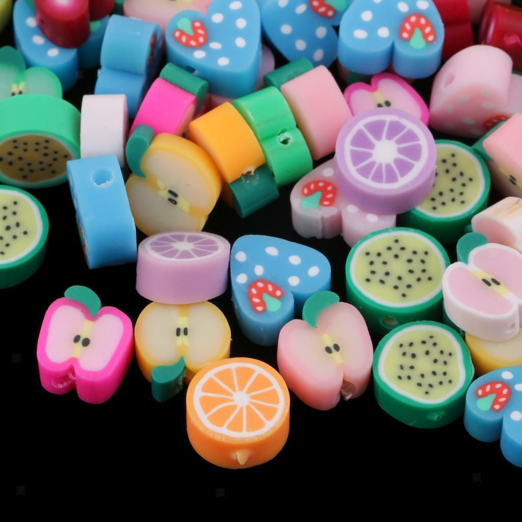 100 *   Mixed   Handmade   Polymer   Clay   Fruits   Flat   Spacer   Bead