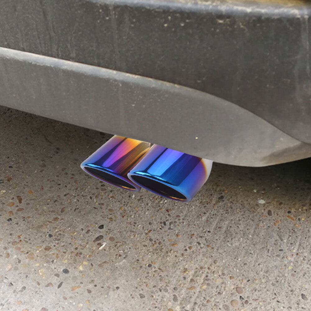 Car Dual Exhaust Tip Rolled Edge Slant Cut 3 inch ID Inlet (Burnt Blue)