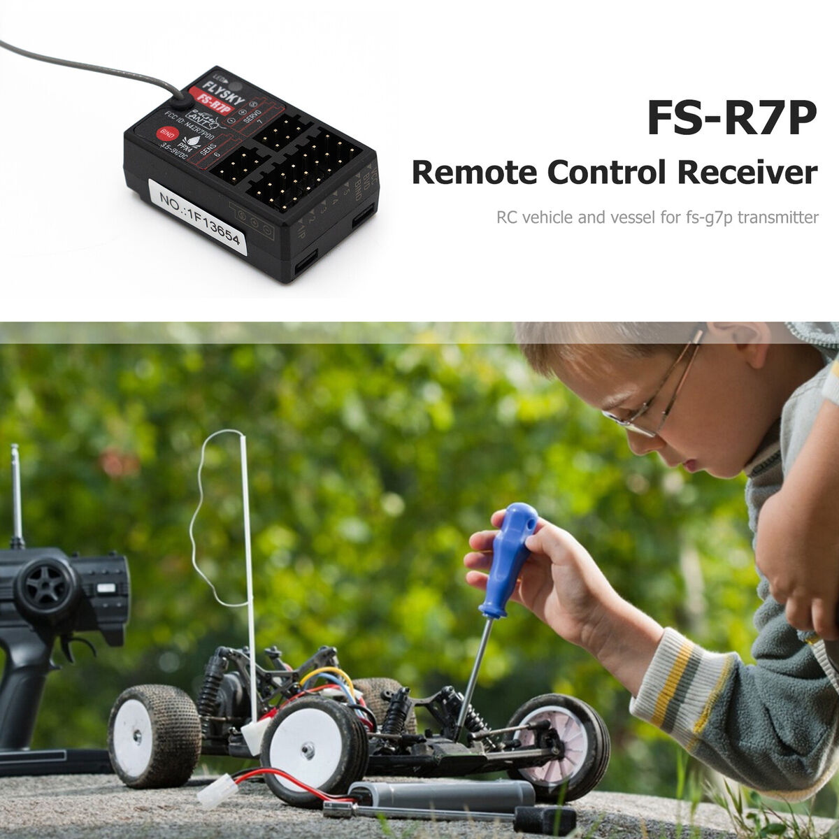 FLYSKY FS-R7P ANT 2.4GHz 7CH PWM RSSI Mini Remote Receiver for RC Car Boat
