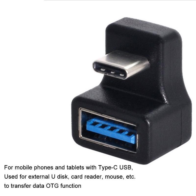 Mini USB Female to USB OTG Adapter USB3.0 to USB-C OTG Converter 180° Elbow