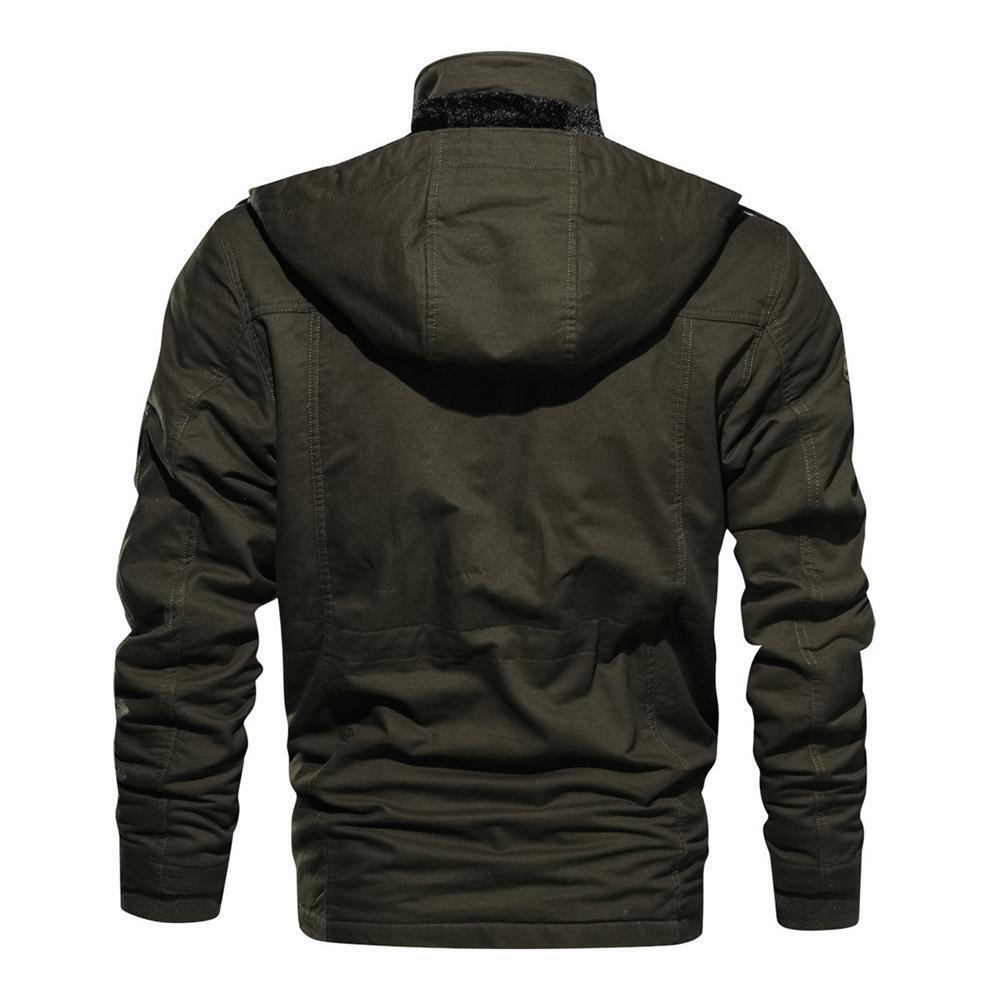 Men Long-Sleeve Thicken Fleece Hooded Coat Pocket Zipper Jacket (Green 3XL)