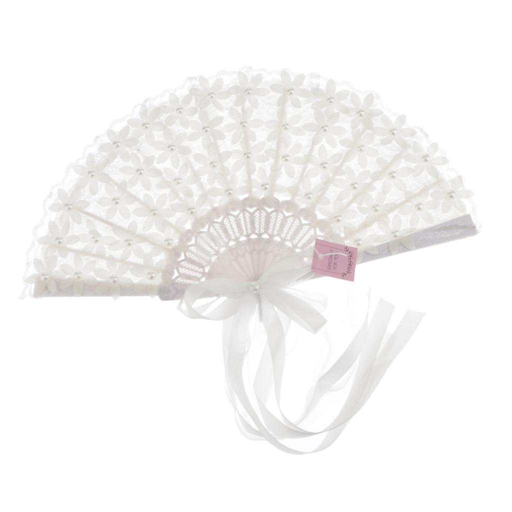Classic Foldable Lace Flower Fan Wedding Ceremony Photo Props Bride White