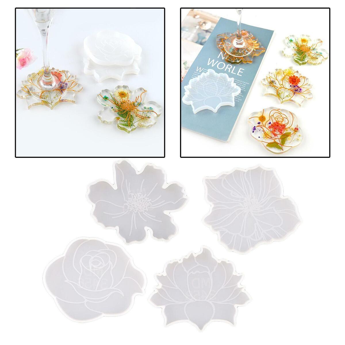 4x Flower Coaster   Epoxy Faux Agate Cup Mat Coasters Molds For Clay Tool