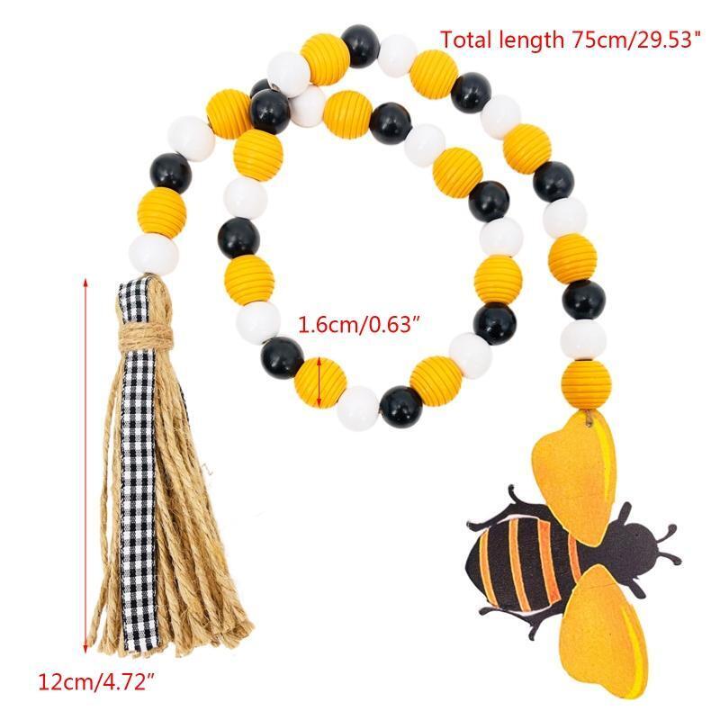 Creative Bee Wood Bead Garland Wooden Beads Tassel Chain Ornament