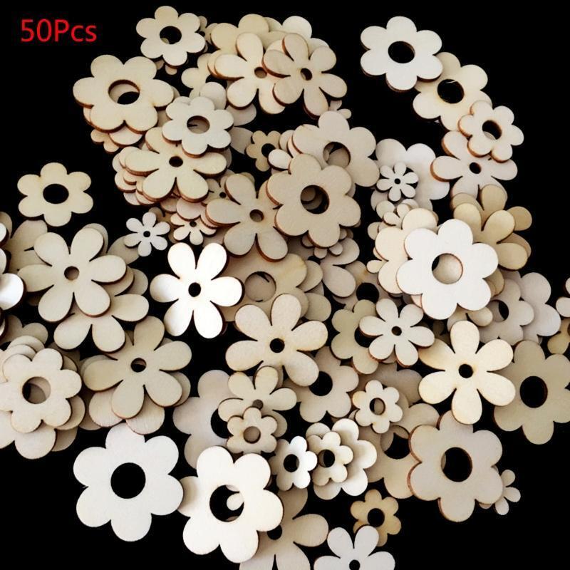 Wooden Plum Bossom Shaped Wood Chips 50 Pcs Unfinished Hollow Blank Flower Chip