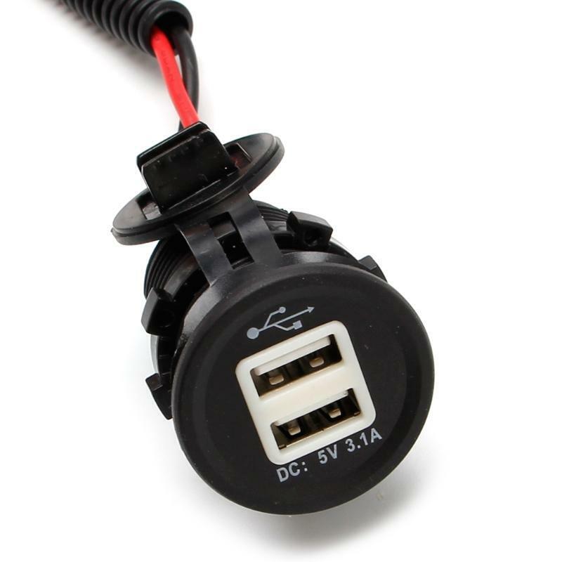 Blue LED 5V 3.1A Car USB Charger With Wiring Harness Dual USB Car Cigarette
